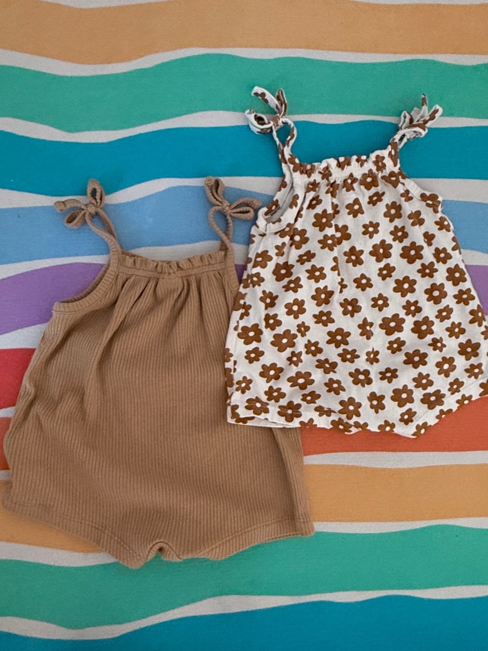 Old Navy Tan Ribbed Tie-Strap Romper Set
